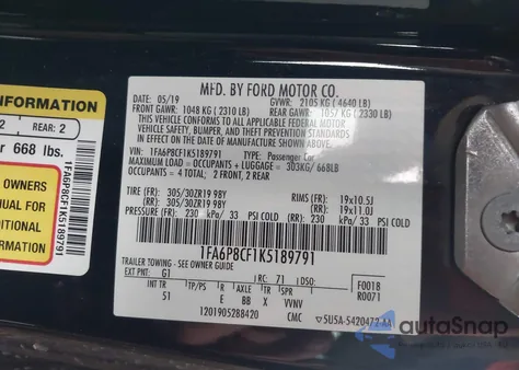 2019 Ford Mustang Gt Premium z USA, uszkodzony, nr VIN 1FA6P8CF1K5189791